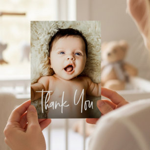Modern Handlettering Custom Baby Shower Photo Thank You Card