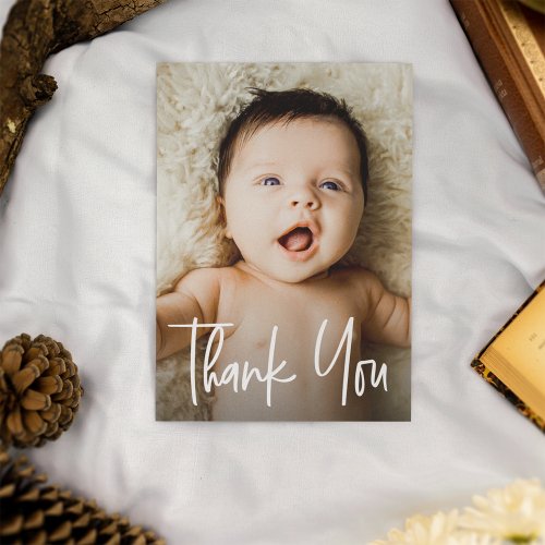 Modern Handlettering Custom Baby Shower Photo Thank You Card