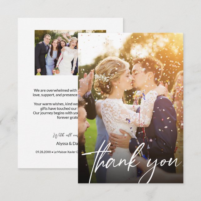 Modern Handlettering Custom Guest Wedding Photos Thank You Card (Front/Back)