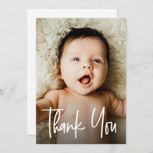 Modern Handlettering Custom Photo Baby Baptism Thank You Card