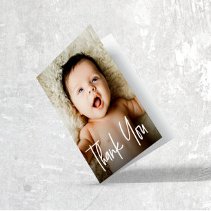 Modern Handlettering Custom Photo Baby Shower Letterpress Thank You Card