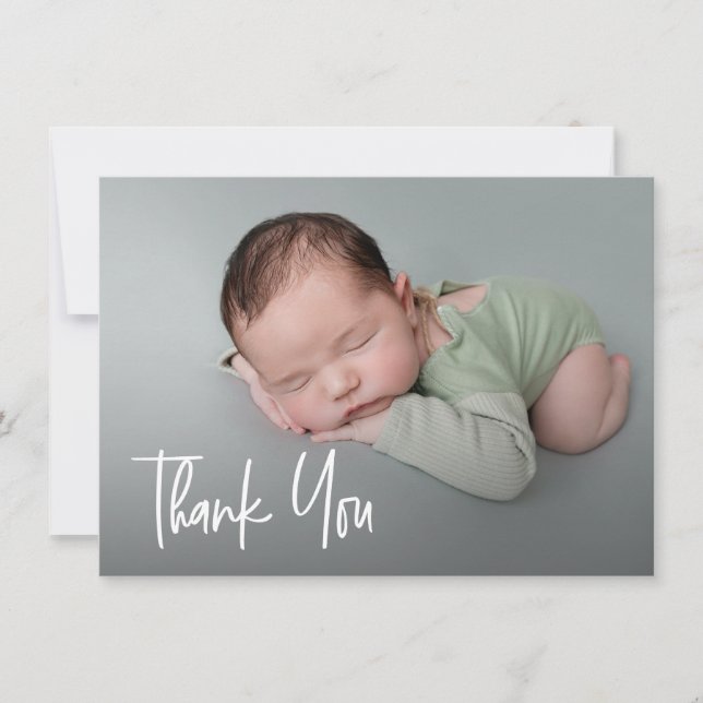  Modern Handlettering Custom photo Baby shower Thank You Card (Front)