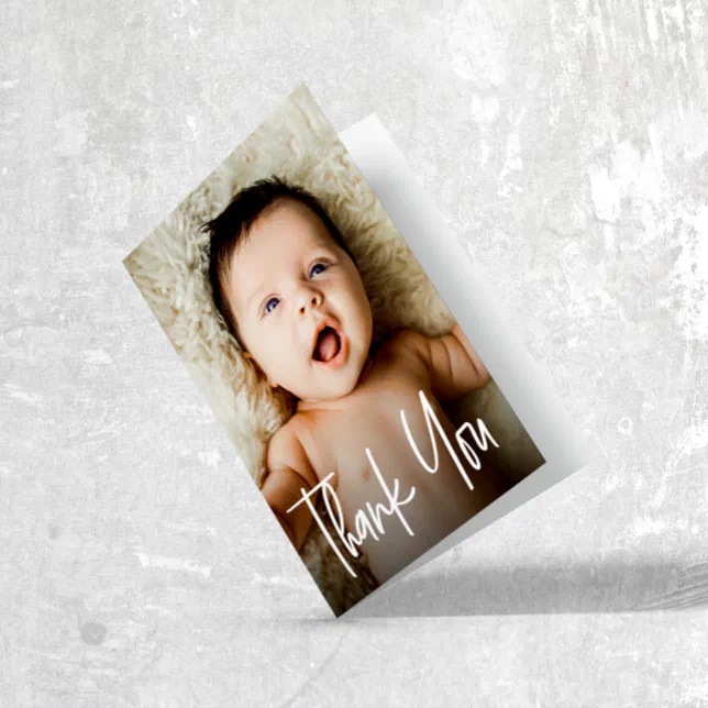 Modern Handlettering Custom Photo Baby Shower Thank You Card | Zazzle