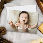 Modern Handlettering Custom photo Baby shower Thank You Card<br><div class="desc">Express your gratitude in style with these Personalized Baby Shower Thank You Cards. These cards are not just notes of appreciation; they're a personalized and heartfelt way to thank your family and friends who have showered you with love during this special time. Featuring a modern and unique "Thank You" handlettering...</div>