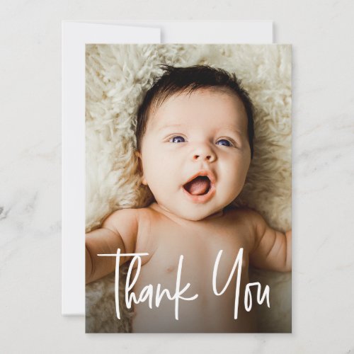 Modern Handlettering Custom Photo Baby Thank You Card