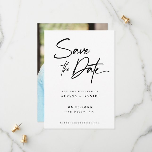 Modern Handlettering Custom Photo Minimalist Save The Date (Front/Back In Situ)