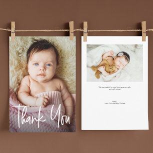 Modern Handlettering Girl Photos Baby Shower Thank You Card