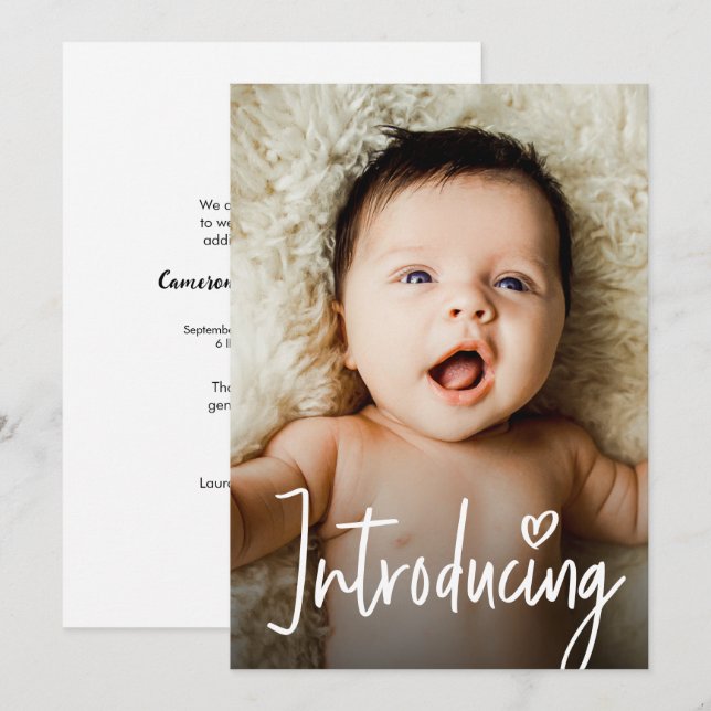 Modern Handlettering Introducing Baby Custom Photo Thank You Card (Front/Back)