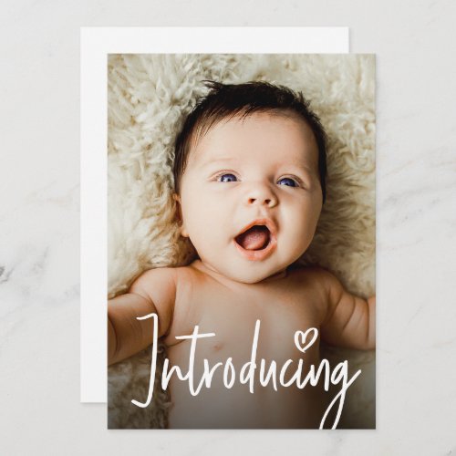 Modern Handlettering Introducing Baby Custom Photo Thank You Card