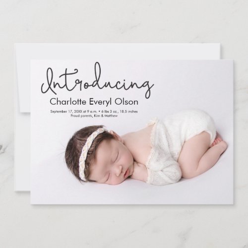 Modern Handlettering Introducing  photo baby girl  Announcement