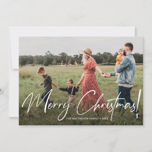 Modern Handlettering Merry Christmas Photo Holiday Card