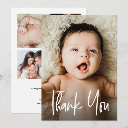 Modern Handlettering Multiple Photos Baby Shower Thank You Card