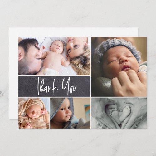 Modern Handlettering Multiple Photos Baby Shower  Thank You Card
