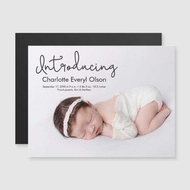 Modern Handlettering photo baby girl Introducing Magnetic Invitation (Front/Back)