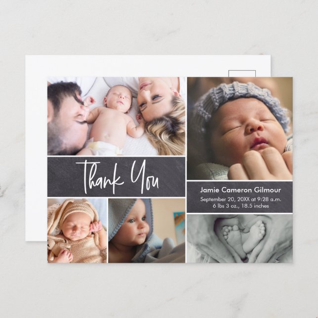 Modern Handlettering Photo Collage Baby Shower Invitation Postcard (Front/Back)