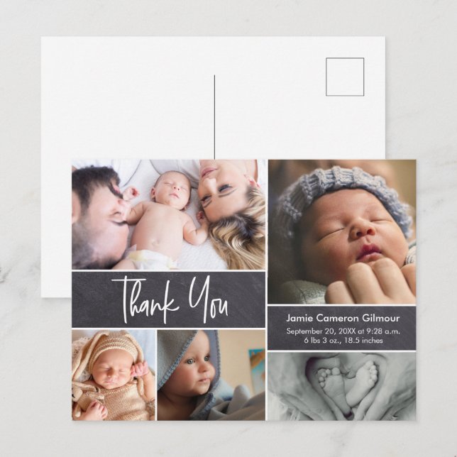 Modern Handlettering Photo Collage Baby Shower Invitation Postcard (Front/Back)