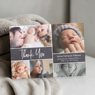 Modern Handlettering Photo Collage Baby Shower  Thank You Card