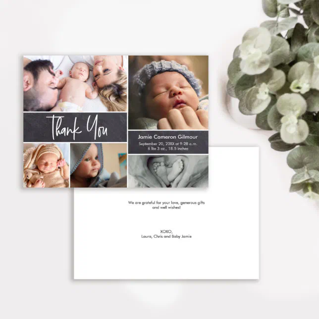 Modern Handlettering Photo Collage Baby Shower Thank You Card | Zazzle