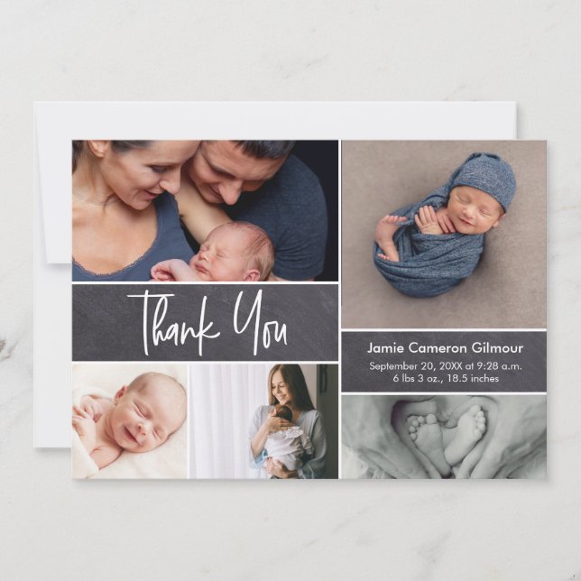 Modern Handlettering Photo Collage Baby Shower  Thank You Card (Front)