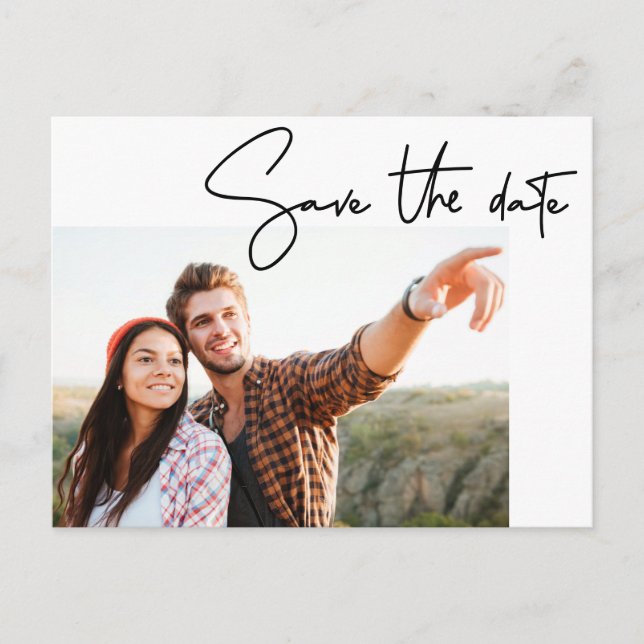 Modern Handlettering Save the date Script Photo Postcard (Front)