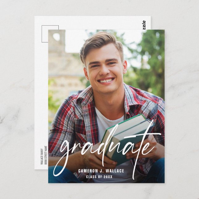 Modern Handlettering Script Graduate Photo  Postcard (Front/Back)
