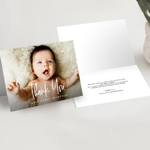 Modern Handlettering Simple Type Photo Baby Thank You Card