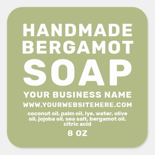 Modern Handmade Bergamot Soap Leaf Green Square Sticker