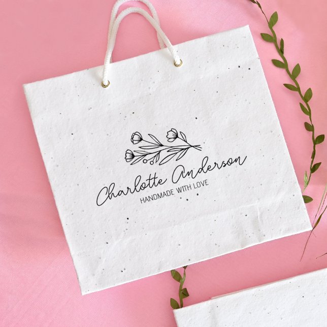 Modern Handmade Custom Business, Floral Large Rubber Stamp (Creator Uploaded)