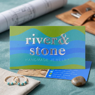 Modern Handmade Jewelry Coastal Waves Foil Spot Gloss Business Cards