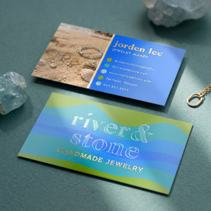 Modern Handmade Jewelry Coastal Waves Foil Spot Gloss Business Cards