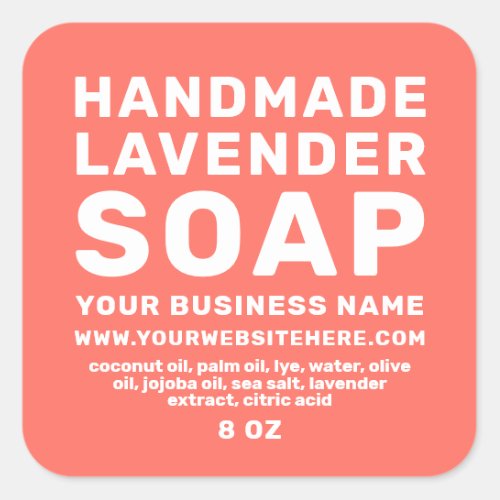 Modern Handmade Lavender Soap Bright coral Square Sticker
