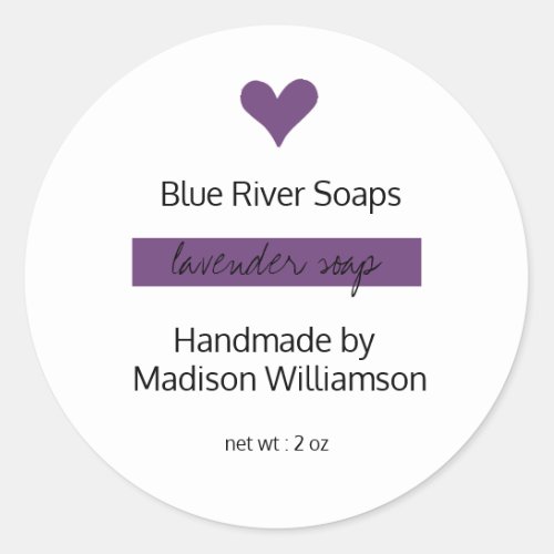 Modern Handmade  Lavender Soap  Company Name Classic Round Sticker