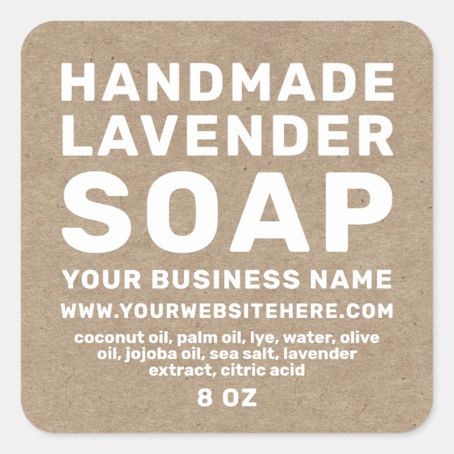Modern Handmade Lavender Soap Kraft Paper Square Sticker (Front)