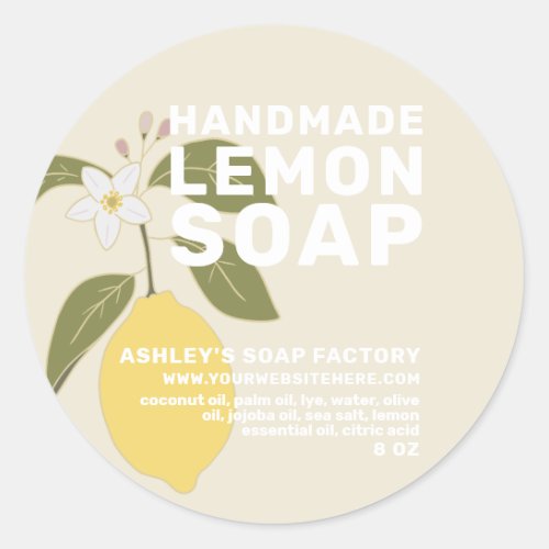 Modern Handmade Lemon Soap Botanical Antique White Classic Round Sticker