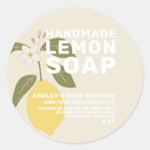Modern Handmade Lemon Soap Botanical Antique White Classic Round Sticker