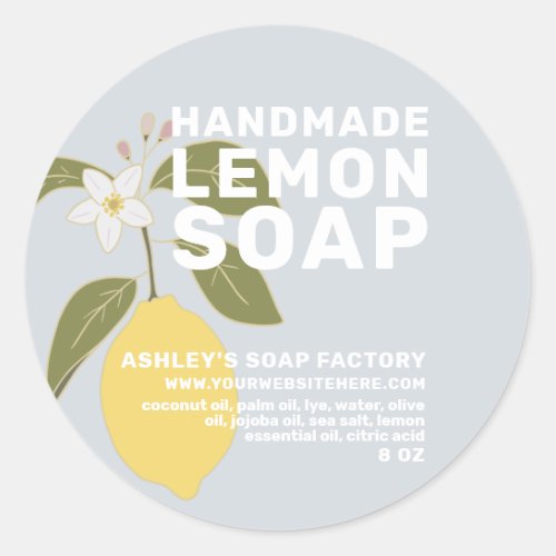 Modern Handmade Lemon Soap Botanical Blue Classic Round Sticker
