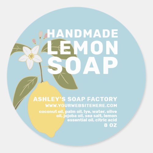 Modern Handmade Lemon Soap Botanical Blue Classic Round Sticker