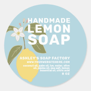 Modern Handmade Lemon Soap Botanical Blue Classic Round Sticker
