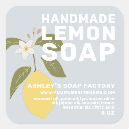 Modern Handmade Lemon Soap Botanical Blue Square Sticker