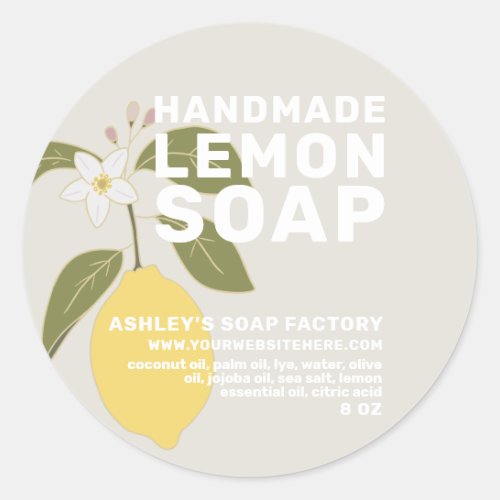 Modern Handmade Lemon Soap Botanical Gray Classic Round Sticker