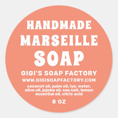 Modern Handmade Marseille Soap Salmon Pink Classic Round Sticker