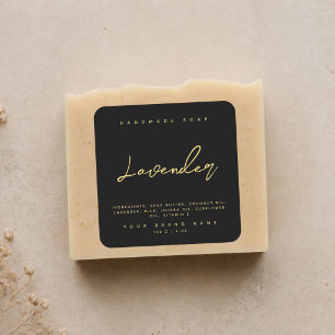Modern handmade soap ingredients black gold square sticker