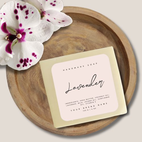 Modern handmade soap ingredients blush pink square sticker