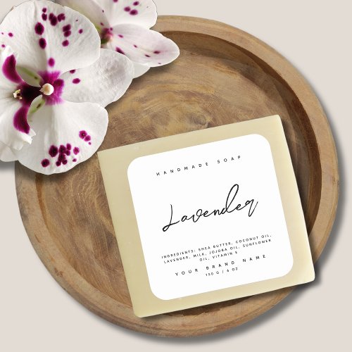Modern handmade soap ingredients white square sticker