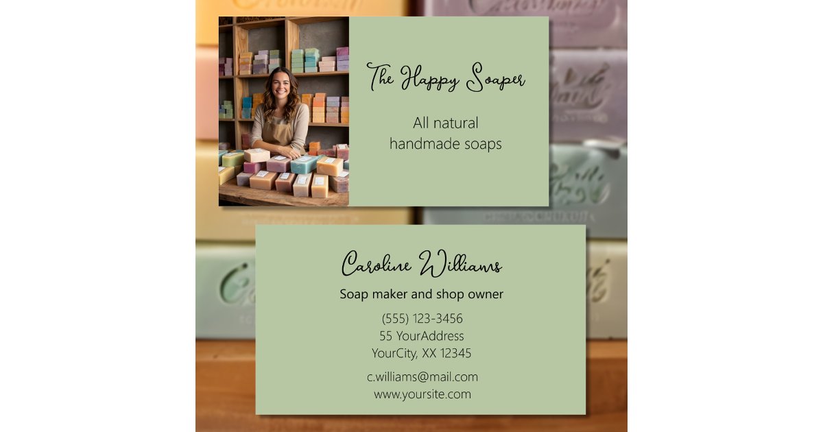 Modern handmade soap shop soaper sage green business card | Zazzle
