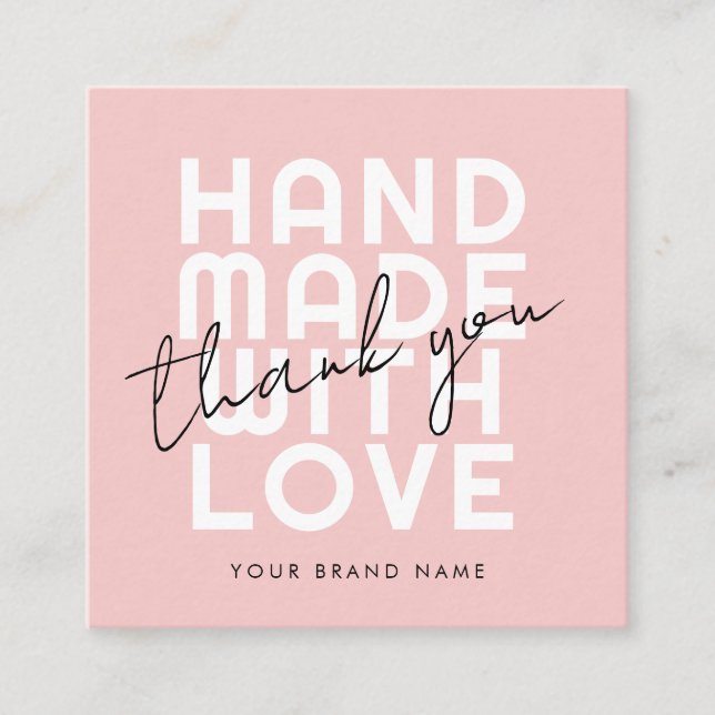 Modern handmade social media with love thank you square business card (Front)