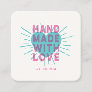 Modern Handmade With Love Heart Small Business Square Business Card