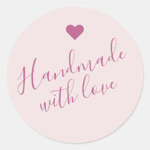 Modern handmade with love script blush pink heart classic round sticker