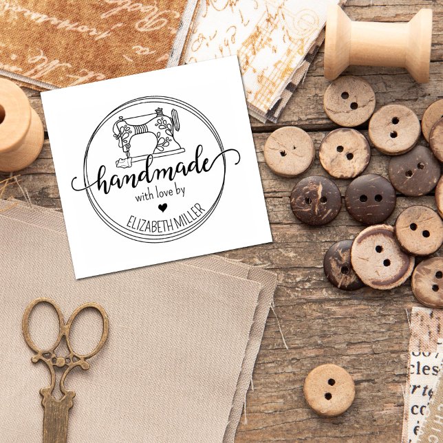 Modern Handmade with love, Sewing Machine  Rubber Stamp (Creator Uploaded)