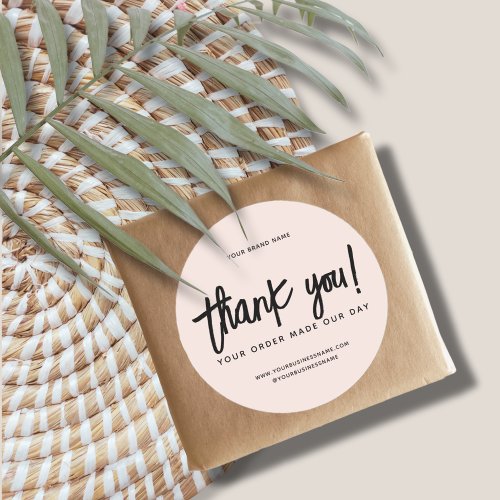 Modern handmade with love thank you classic round sticker